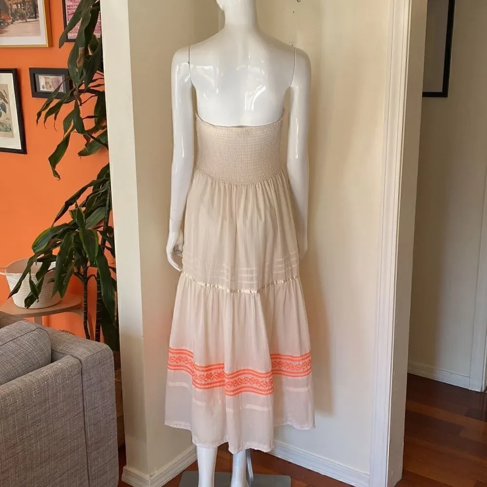 Free People Cream and Neon Orange Festival Peasant Dress Size Small